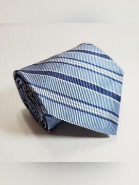 Tommy Hilfiger Blue & Silver Stripe Pattern Men's Silk Neck Tie Repp Fabric